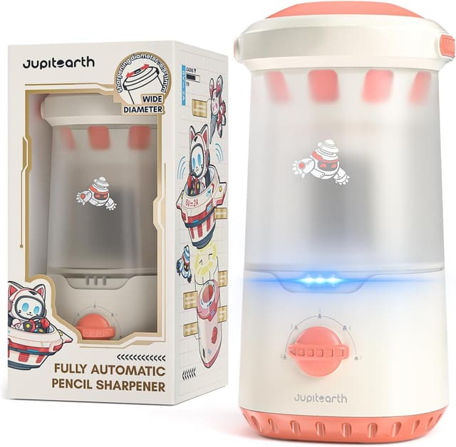 Detalle de JUPITEARTH Electric Pencil Sharpener for Kids (Hands-Free, Rechargeable, Spaceship design) – Fits 6.9–11mm pencils
