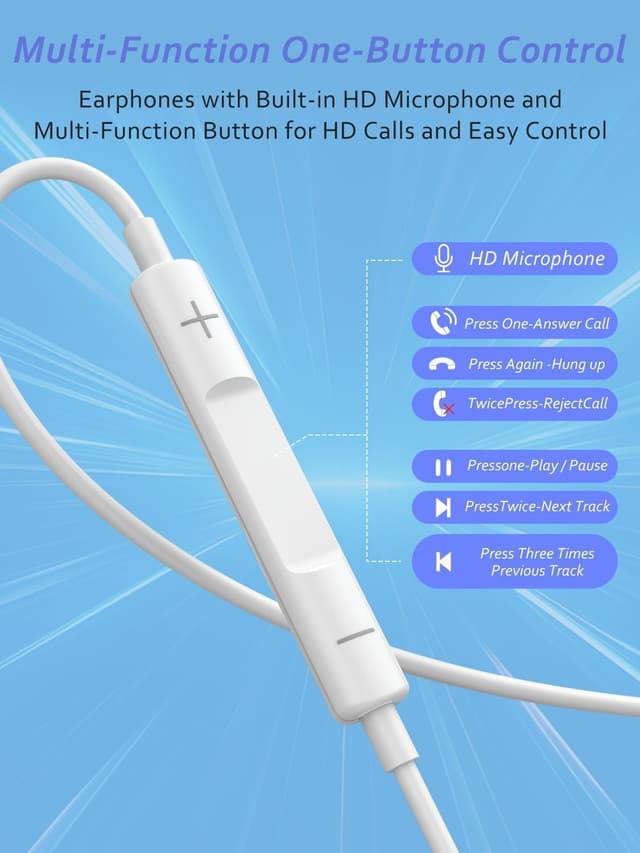 Detalle 2 de Wired iPhone Headphones (MFi Certified) in-ear earbuds with mic and volume control