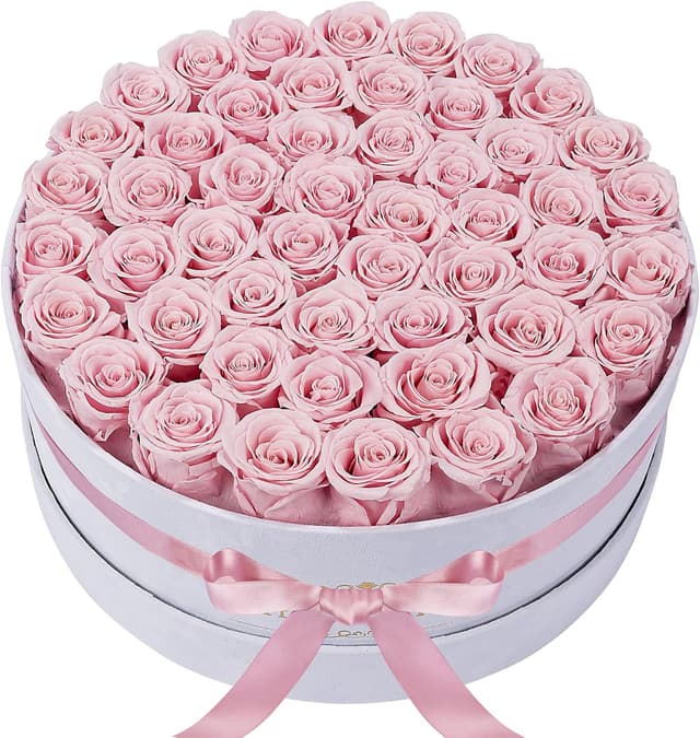 Detalle de 50 Piece Roses in a Velvet Box preserved flowers (Pink) for birthday and gift giving