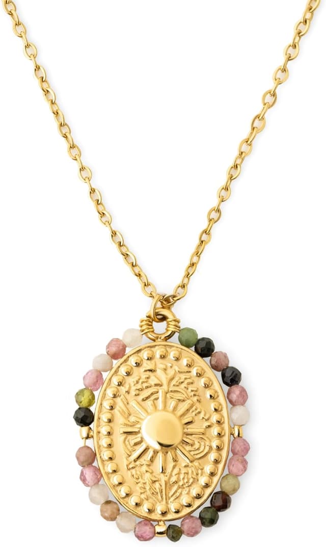 Thumbnail 5 de SINGULARU - Collar Medallion Stones Eye. Acero con Acabado en Baño de Oro de 18Kt. Cadena con Medallón Largo Ajustable. Joyas para Mujer