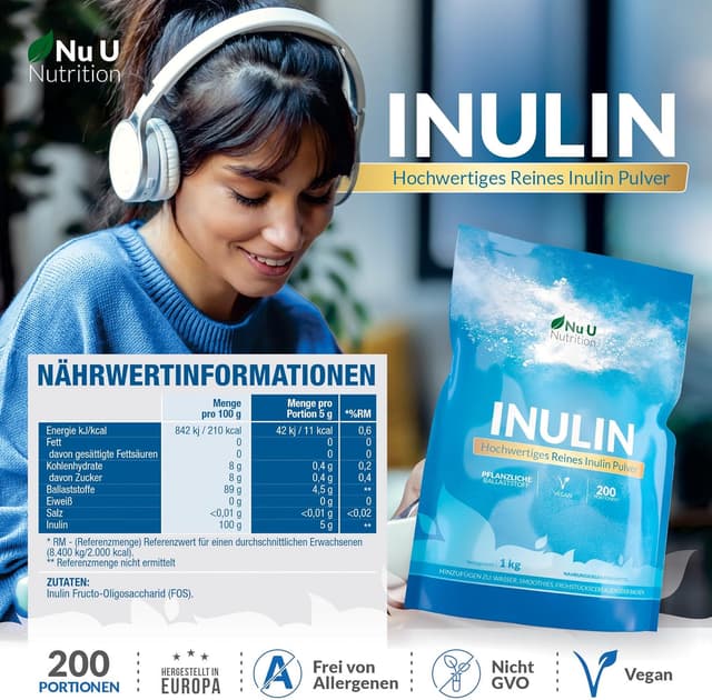 Thumbnail 1 de Nu U Nutrition Inulin Pulver 1 kg — Präbiotikum
