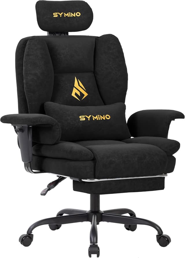 Detalle de Symino Gaming-Stuhl Chefsessel: ergonomischer Bürostuhl mit Fußstütze und 90–155° Rückenlehne