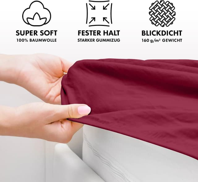 Detalle de Jacobson Jersey Spannbettlaken 60x120–70x140 Bordeaux
