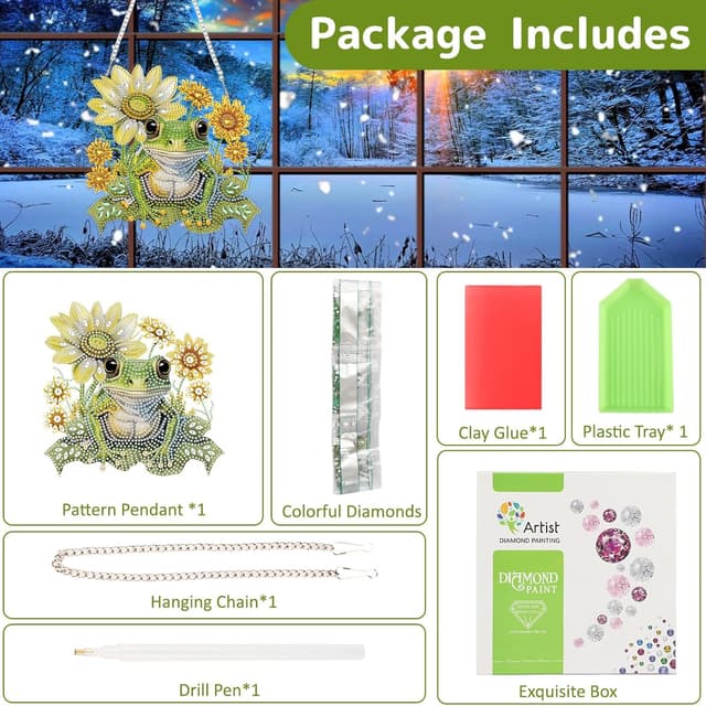 Detalle de GHHKUD Frogs Flowers hanging diamond art kits for adults (special-shaped 5D) – DIY wall pendant craft kit