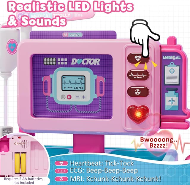 Detalle 2 de Lehoo Castle Kids Doctors Set (Pink) with Medical Trolley, sound & light play dashboard