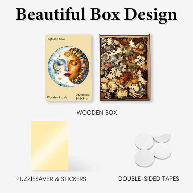 Detalle de Sun and Moon Elements Wooden Puzzles for Adults (200 Pieces) – Circle Puzzle Box