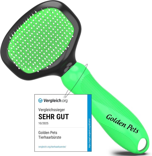 Detalle de Golden Pets TESTURTEIL SEHR GUT Softbürste – sanfte Fellpflege mit Schutzpunkten für Hund, Welpe, Katze & Co.