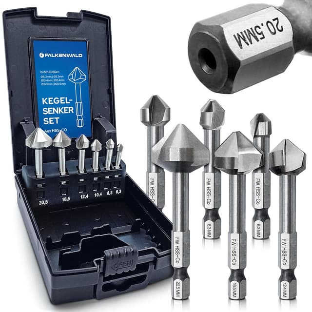 Falkenwald Kegelsenker Set HSS-CO Stahl 6-teilig