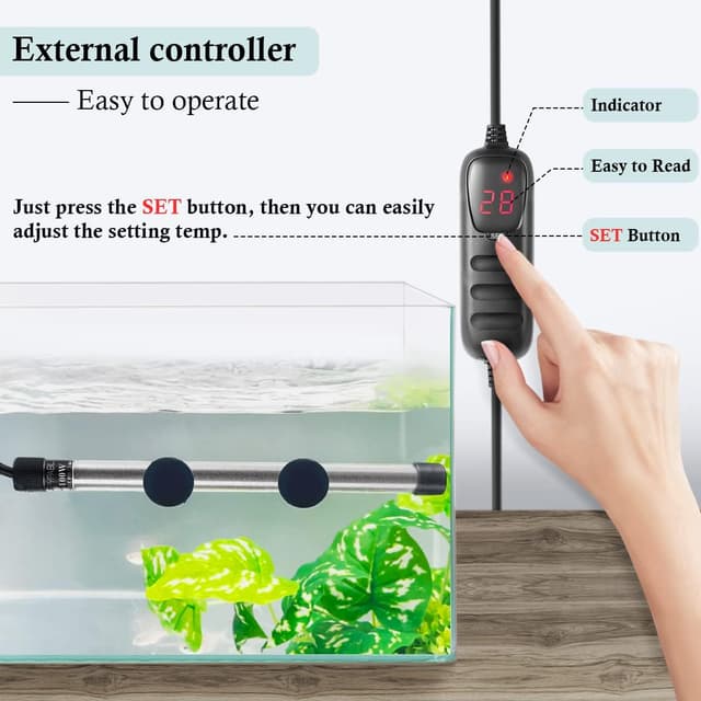 Detalle 2 de PYPABL Mini Submersible Fish Tank Heater 100W with External Temperature Controller (35-100L)
