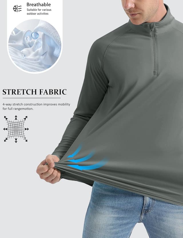 Detalle de MAGCOMSEN Rashguard con UPF 50+ da uomo a maniche lunghe con zip 1/4