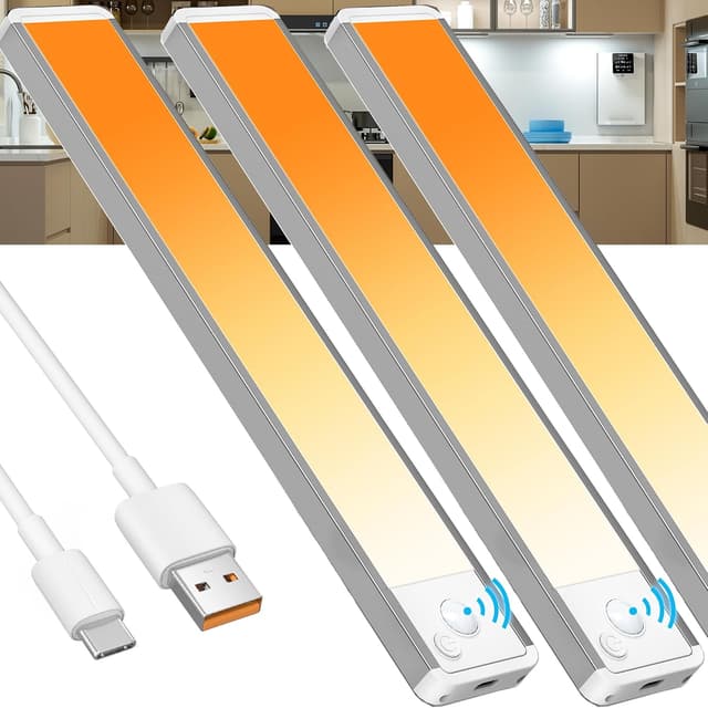 Detalle de GWULC Schrankbeleuchtung 2700K Warmweiß (20 cm) – 3er-Set mit Bewegungsmelder