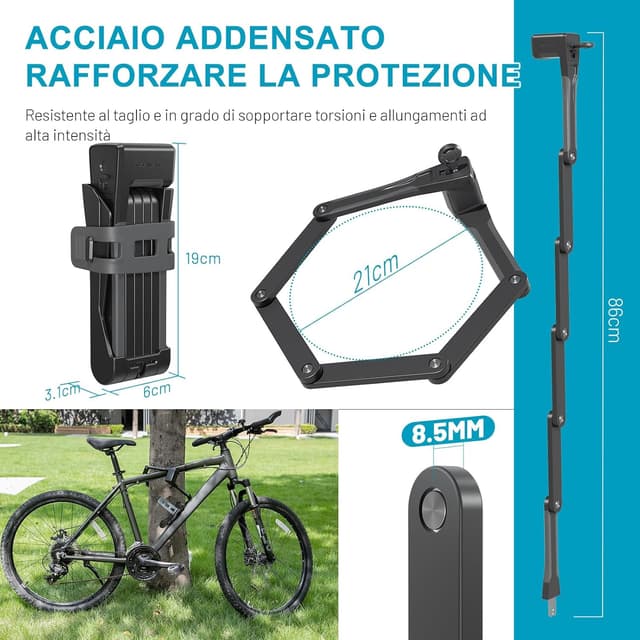 Detalle 2 de TECHCYC Lucchetto pieghevole 86 cm per bici