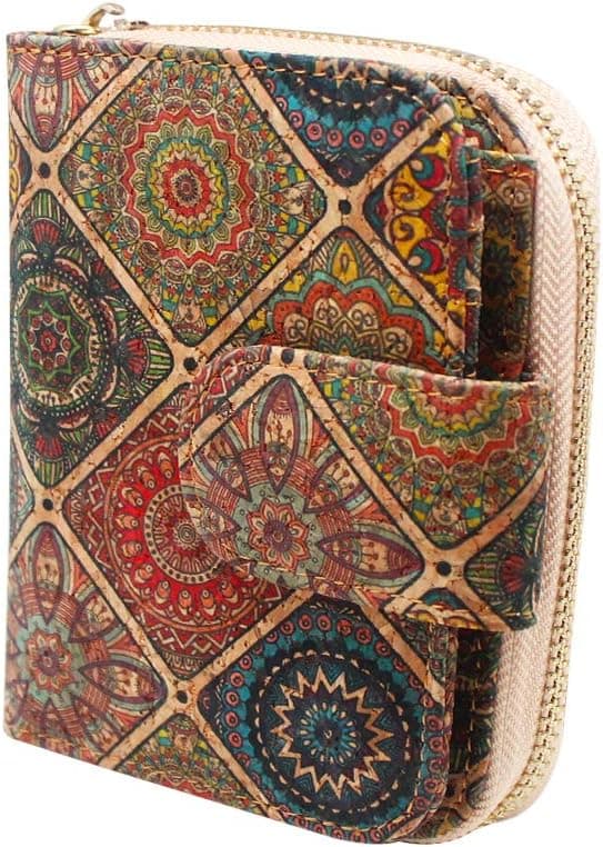 Detalle de boshiho Cork Wallet for Women – Slim vegan cork purse with zip, card slots & coin pocket