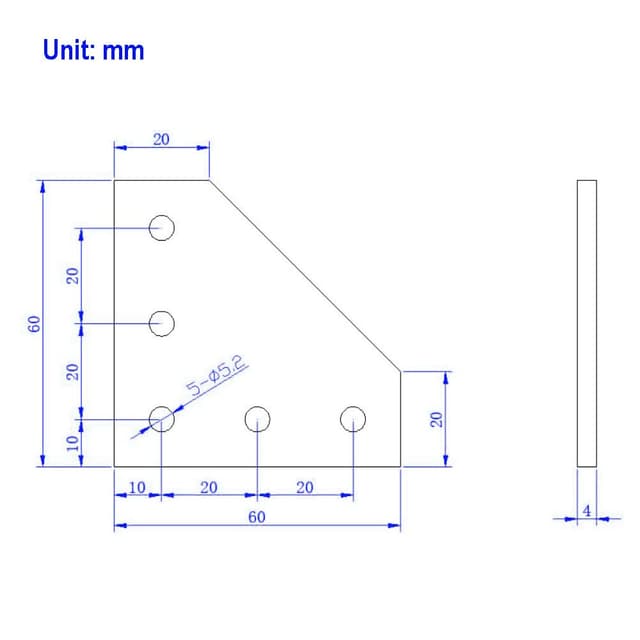 Detalle de Yeebyee 2020 Eckhalterungsplatte L (90° Außenverbindung) für 20x20-mm Aluminiumprofil, 5-Loch, mit M5 Schrauben & T-Nuten – Silber