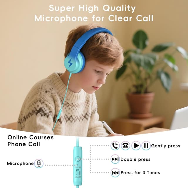 Detalle de Candy Bila Kids Headphones (Wired) with Microphone and Volume Limiter – Gradient Blue