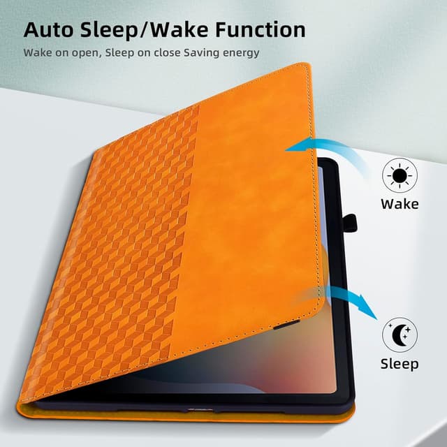 Detalle 2 de Vkooer Hülle für Samsung Galaxy Tab S10 FE 10.9 (2025) / S9 FE 10.9 (2023) / S9 11 (2023) – PU-Leder Flip Case mit Stifthalter & Auto Schlaf/Wach, Orange