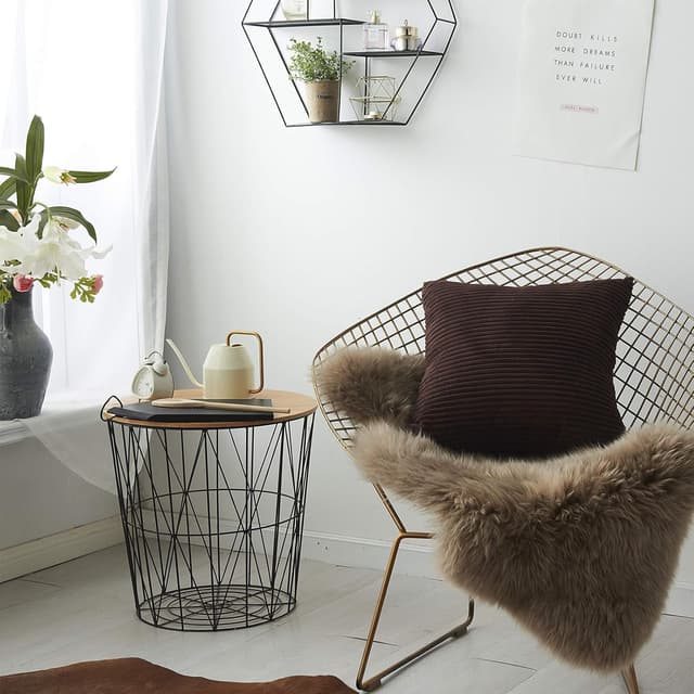 Detalle de CALIYO Housse de coussin velours côtelé marron 30x50 cm, rayures et fermeture invisible