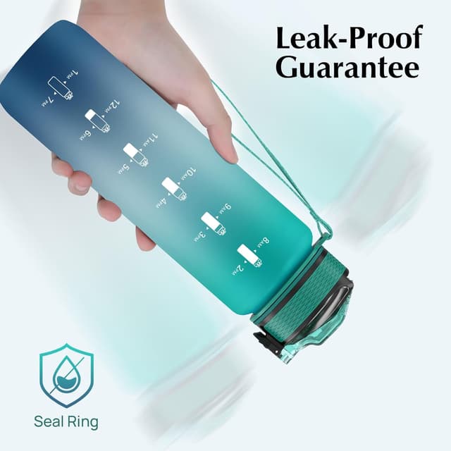 Detalle de NAVTUE Sport-Trinkflasche 1 l mit Strohhalm, auslaufsicher, BPA-frei (Tritan) & Zeitmarkierungen