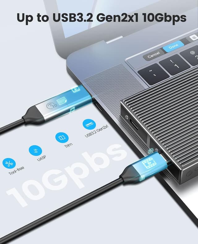 Detalle de ORICO Dual-Bay Boîtier M.2 NVMe USB3.2 Gen2 10 Gbps aluminium (BM2-2N) – pour SSD M-Key/B&M double baie