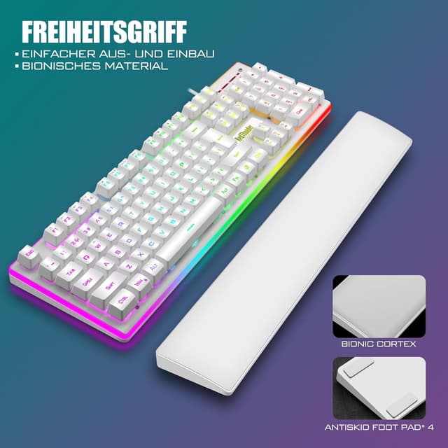Detalle 2 de RedThunder K10 Gaming Tastatur- und Maus-Set (QWERTZ, Metallplatte, RGB) – Weiß