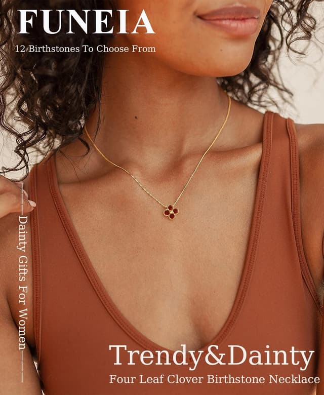 Detalle de FUNEIA collier femme plaqué or 18k à zircone cubique « trèfle à 4 feuilles » – chaîne ajustable