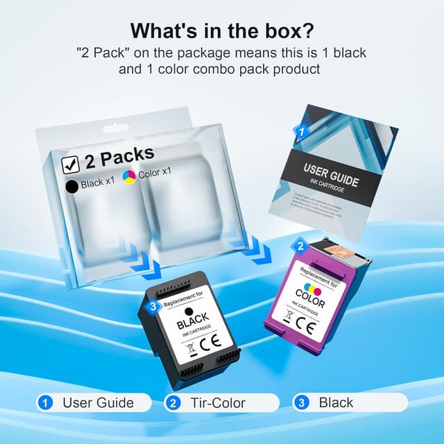 Detalle de HP 62XL Black & Tri-Color Ink Cartridges (2-Pack) for Envy & OfficeJet Printers