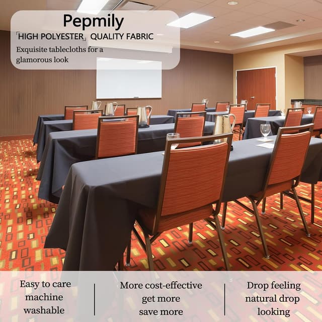 Detalle de pepmily 8-Pack Black Tablecloths (90x156 inch) for 8-Foot Rectangle Tables