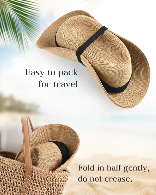 Thumbnail 6 de FURTALK Wide Brim Panama Hat Fedora Straw Sun Hat (UPF 80+)