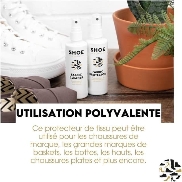 Detalle 2 de Shoe Clinic nettoyant et protecteur de tissu : spray pour bottes, baskets et chaussures textiles