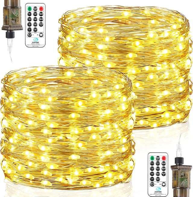 Detalle de Forepin 23 m LED-Lichterkette innen mit Stecker, 200 warmweiße LEDs, Timer & 8 Modi