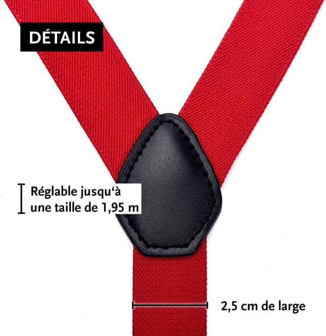 Detalle de DonDon Bretelles vintage étroites 2,5 cm pour hommes (avec 3 clips, forme en Y)