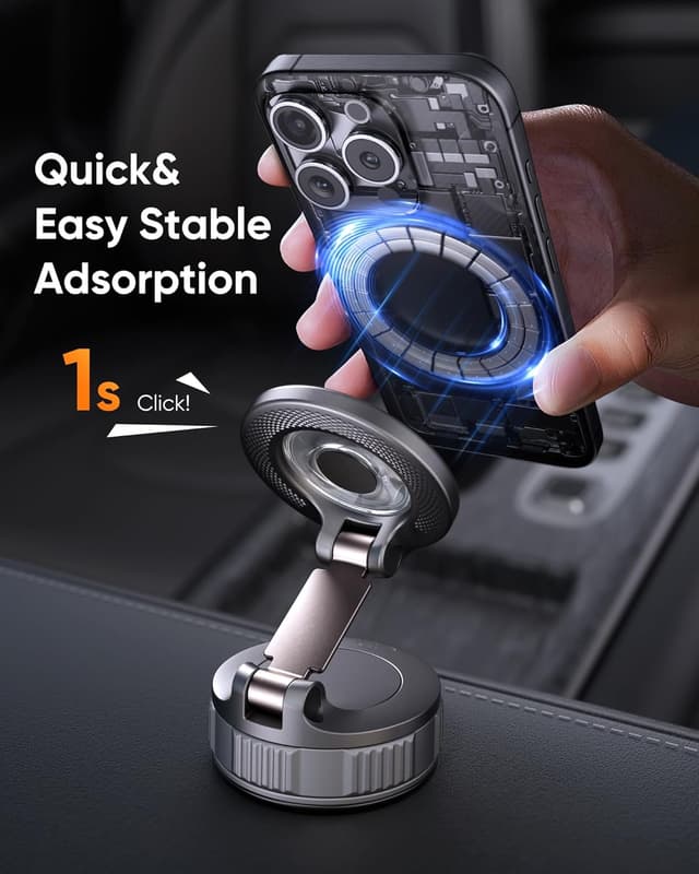 Detalle de Vacuum MagSafe Car Phone Holder with 360° Rotation and 2800gf Magnetic Grip