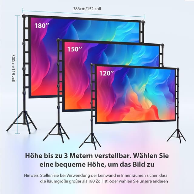 Detalle de LEORFI Beamer Leinwand mit Stativ 180 Zoll (16:9) – tragbar für Outdoor & Heimkino