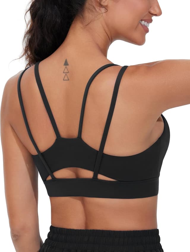 Detalle de THE GYM PEOPLE Soutien-gorge de sport à bretelles spaghetti rembourrées pour femme