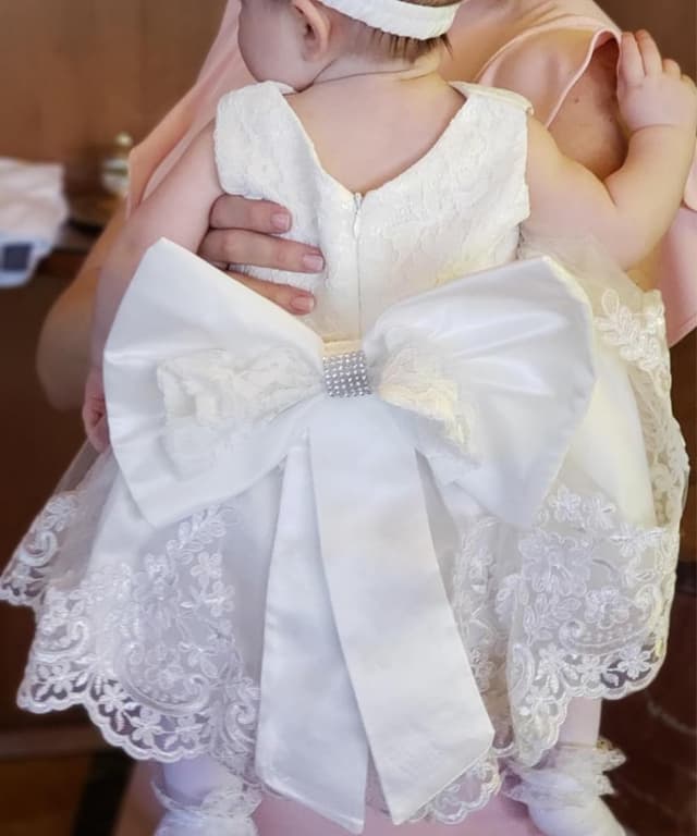 Detalle de LZH Baby Girls Ruffle Lace Backless Dress with Headwear & Bowknot (Pageant, Wedding & Party)