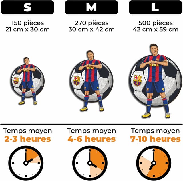 Detalle de Iconic Puzzles Barcelona Lewandowski – Puzzle en bois taille M, 270 pièces (sous licence officielle)