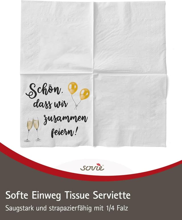 Thumbnail 3 de Sovie Einmalservietten Sekt 100 Stück 33 x 33 cm 🎉