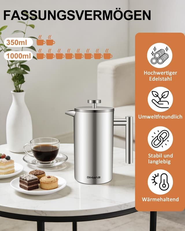Detalle 2 de Dixmas French Press 1000 ml für 8 Tassen