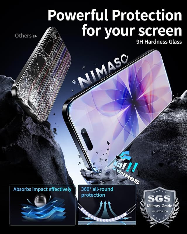 Detalle 2 de NIMASO lot de 2 films protecteurs d’écran pour iPhone 17 (6,3”) en verre trempé 9H