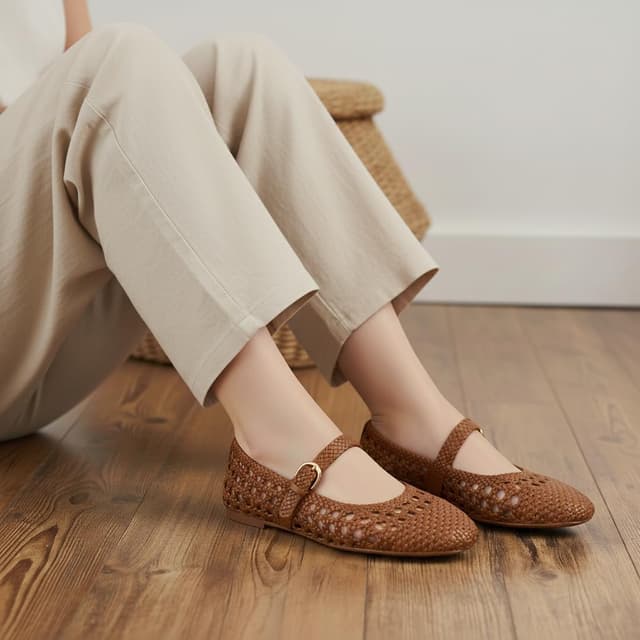 Detalle de CUSHIONAIRE Windsor Woven Women’s Flats with Adjustable Strap (Comfort Mary Jane Ballet Flats)
