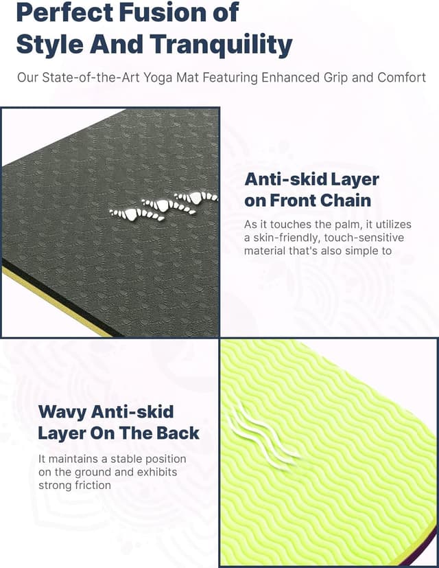 Detalle de ROMIX Pro Yoga Matte mit Körper-Ausrichtungslinien – rutschfeste TPE Yogamatte (6 mm) inkl. Tragetasche