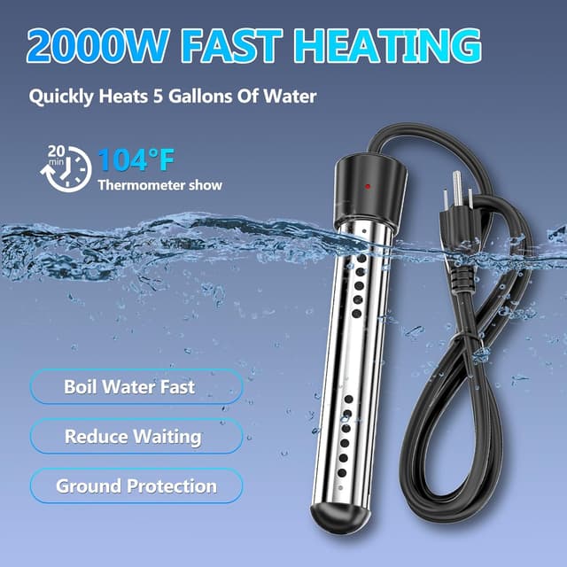 Detalle de BSEED Portable Shower for Camping with Immersion Water Heater (6000mAh Rechargeable)