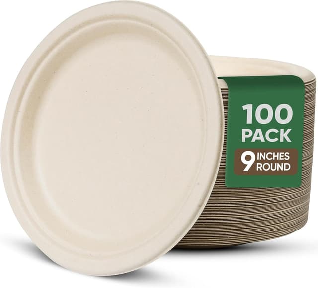 Detalle de Compostable Paper Plates 9" 100 Pack 🍽