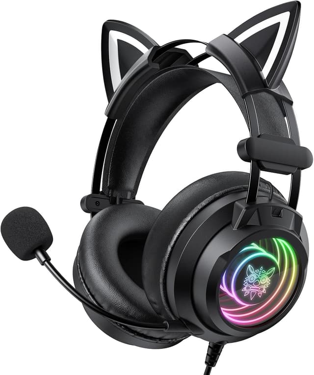 Detalle de ONITOON Gaming Headset with Detachable Cat Ears, Detachable Microphone & Abyssal Mirror RGB