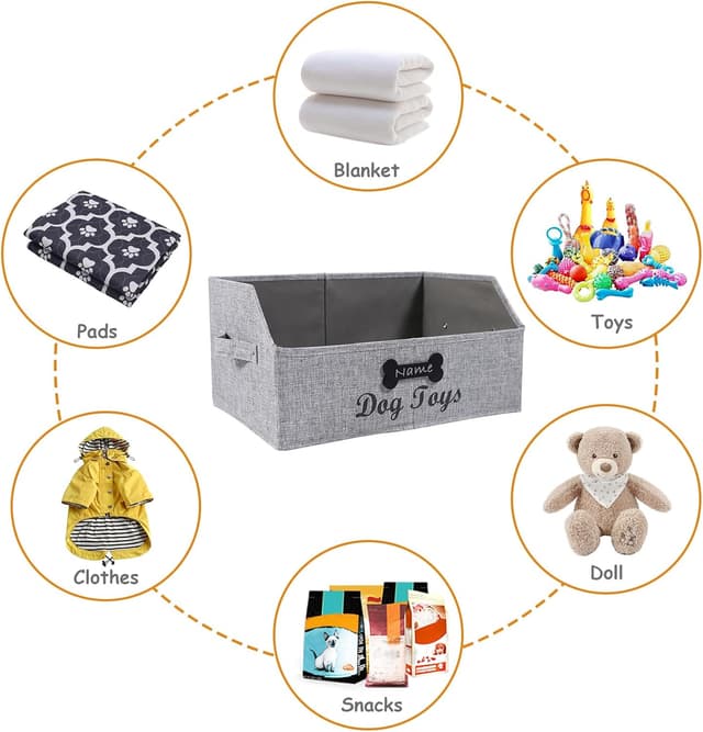 Detalle de Geyecete Foldable Fabric Trapezoid Organiser Box (Grey) – personalised dog toy bin with handle