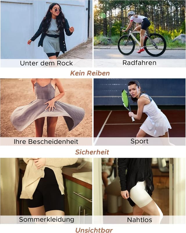 Detalle de INNERSY Radlerhose Damen Kurzleggings Anti-Scheuern für Rock & Kleid (3er Pack)