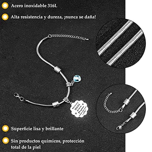 Detalle de VGWON Regalo Mamá: pulsera de acero inoxidable 316L con letras láser y caja de regalo
