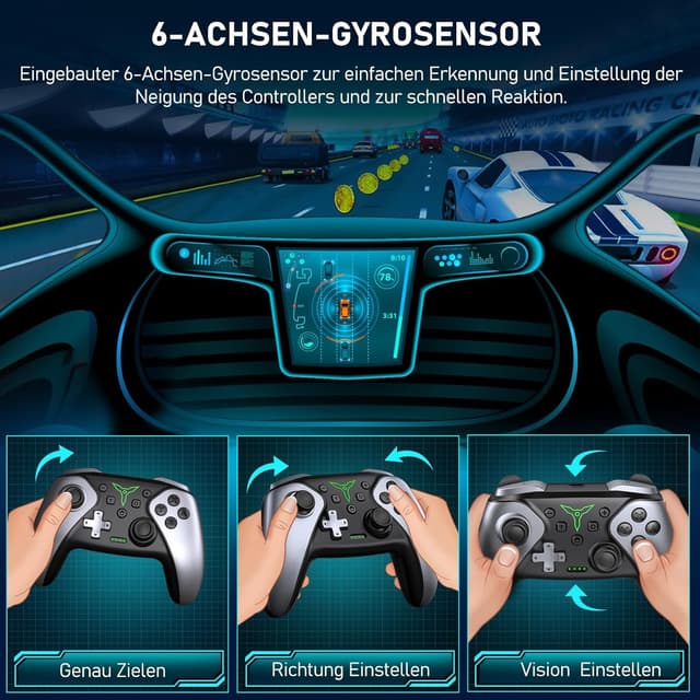 Detalle 2 de HELLCOOL Switch Controller kabellos für Switch/Lite/OLED – Pro-Controller mit Macro, Turbo und Dual-Motor-Vibration