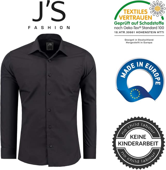 Detalle de J'S FASHION Herren Hemd Slim-Fit – Langarm-Freizeithemd pflegeleicht und bügelleicht