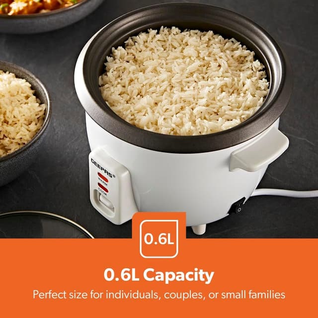 Detalle 2 de GEEPAS Rice Cooker with Steamer (0.6L) with Keep Warm & Tempered Lid